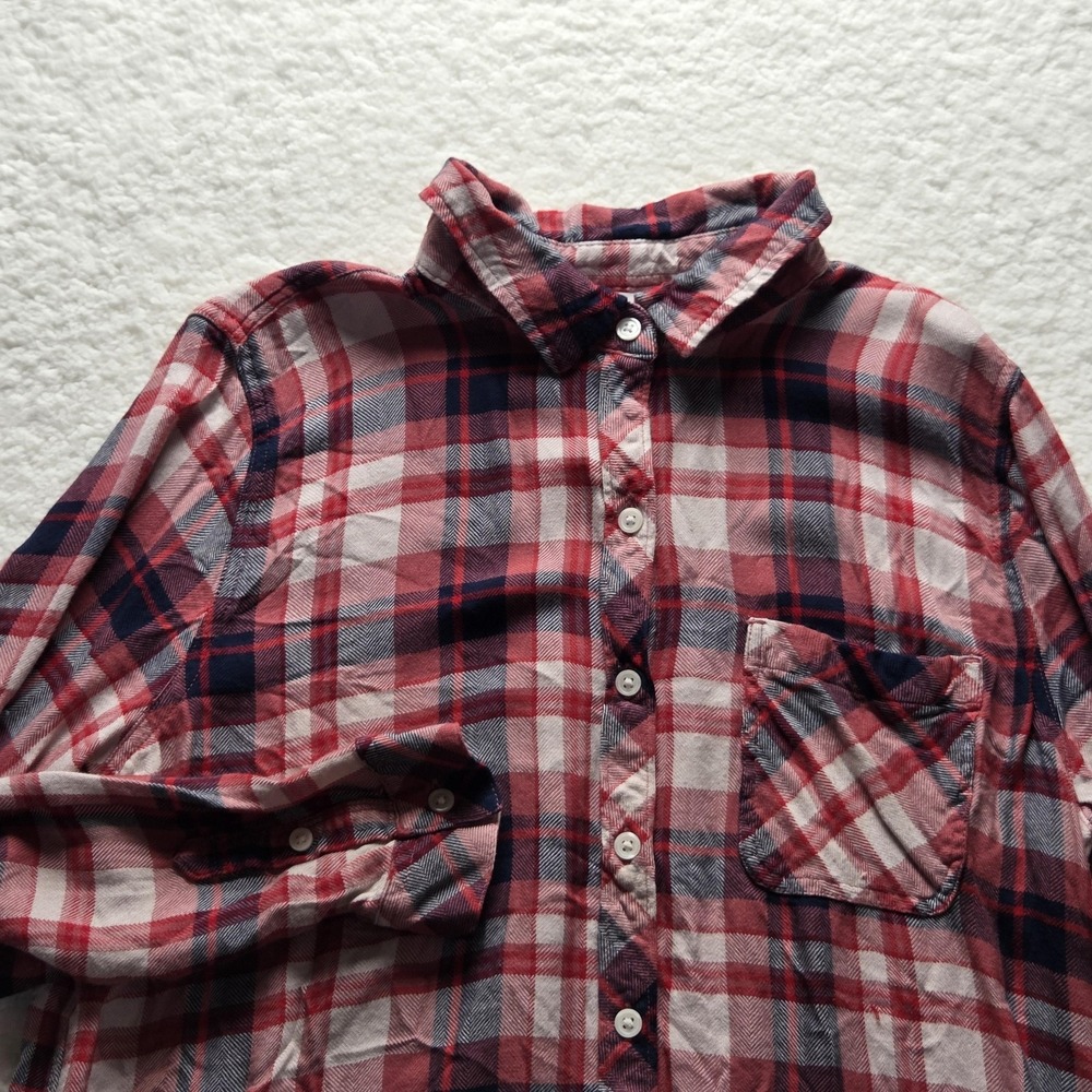 Time And Tru Button Up Shirt Womens Large Red Plaid Collared Long Sleeve Top - Picture 1 of 7